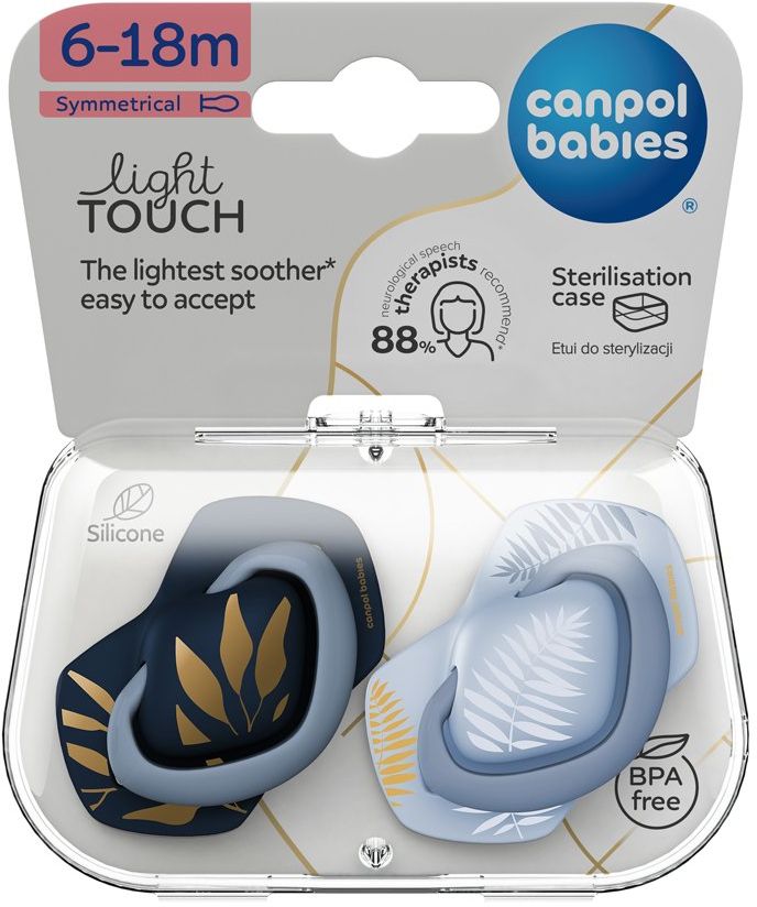 Canpol babies Cumlík silikónový symetrický Light touch GOLD 6-18m modrý 2 ks