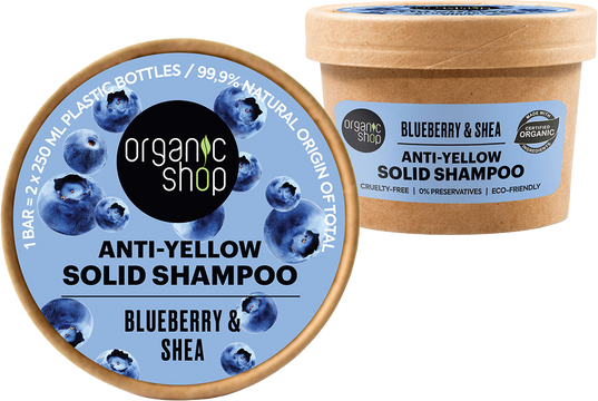 Organic Shop Tuhý šampón na blond vlasy Čučoriedky a bambucké maslo 60 g