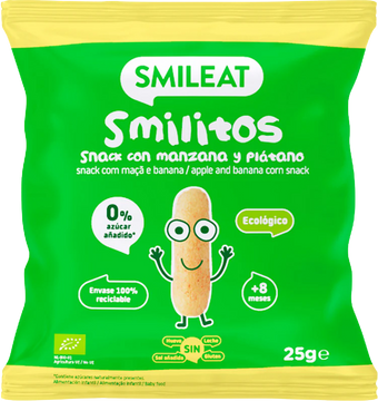 Smileat BIO kukuričné chrumky banán a jablko s panenským olivovým olejom 25 g