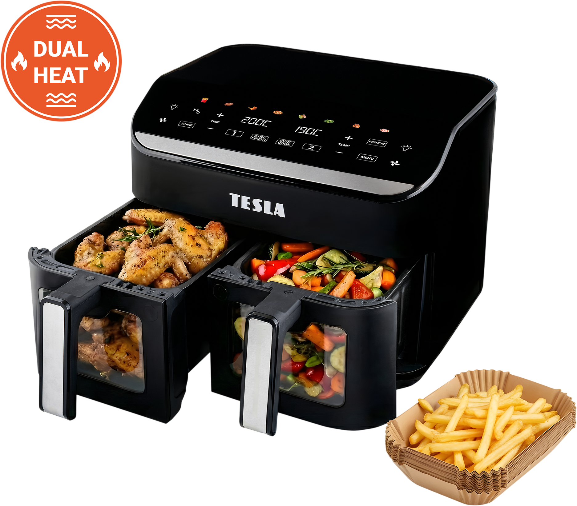 Tesla AirCook DualHeat QD464 XXL - multifunkčná duálna digitálna teplovzdušná fritéza