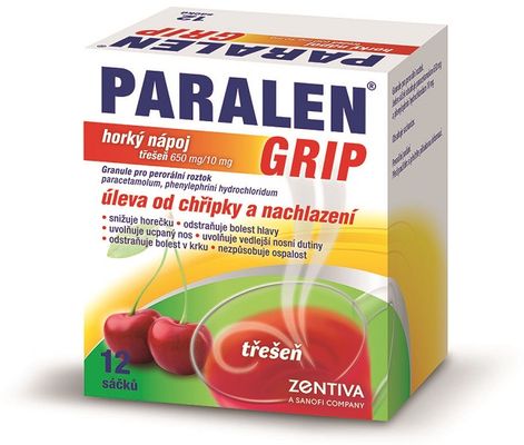 Paralen GRIP horúci nápoj čerešňa 650 mg/10 mg plo por 12 vrecúšok