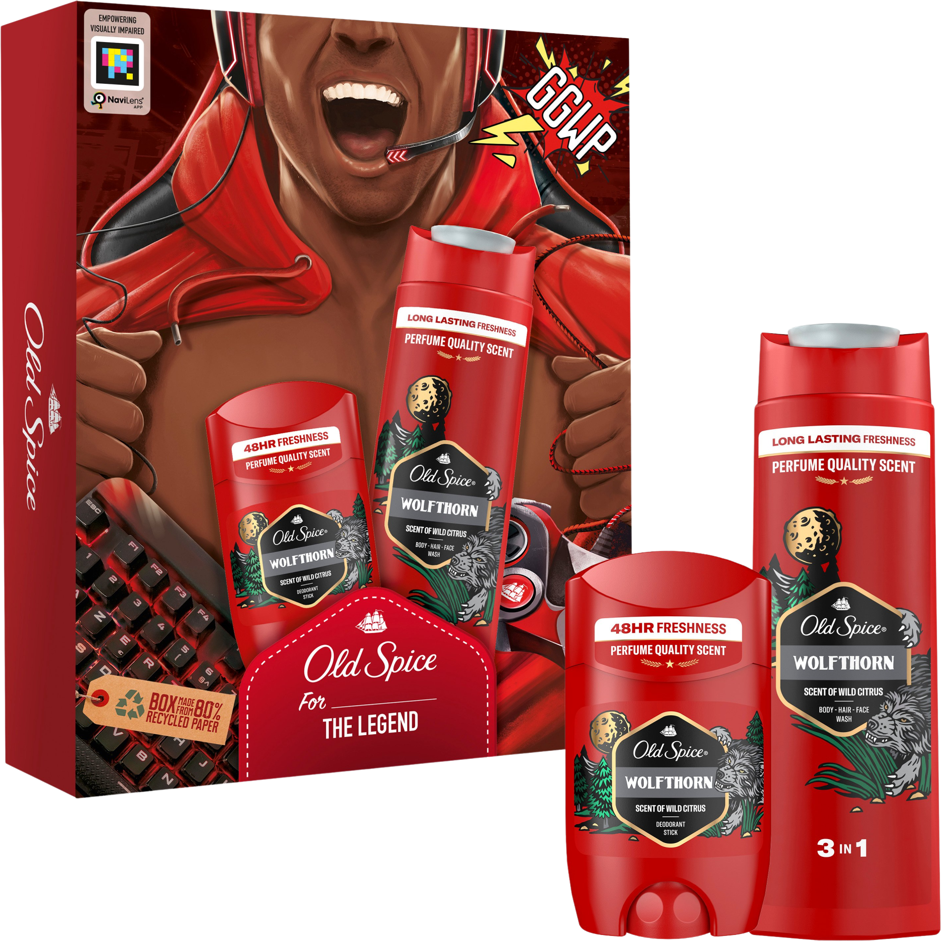 Old Spice Gamer pre mužov - darčeková sada s dezodorantom v sticku a sprchovým gélom Wolfthorn s tropickou vôňou citrusov