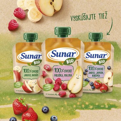 Sunar BIO ovocná kapsička jablko, banán, mrkva 4m+ 100 g