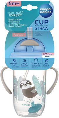 Canpol babies Exotic Animals nevylievací hrnček so slamkou a závažím sivý 270 ml