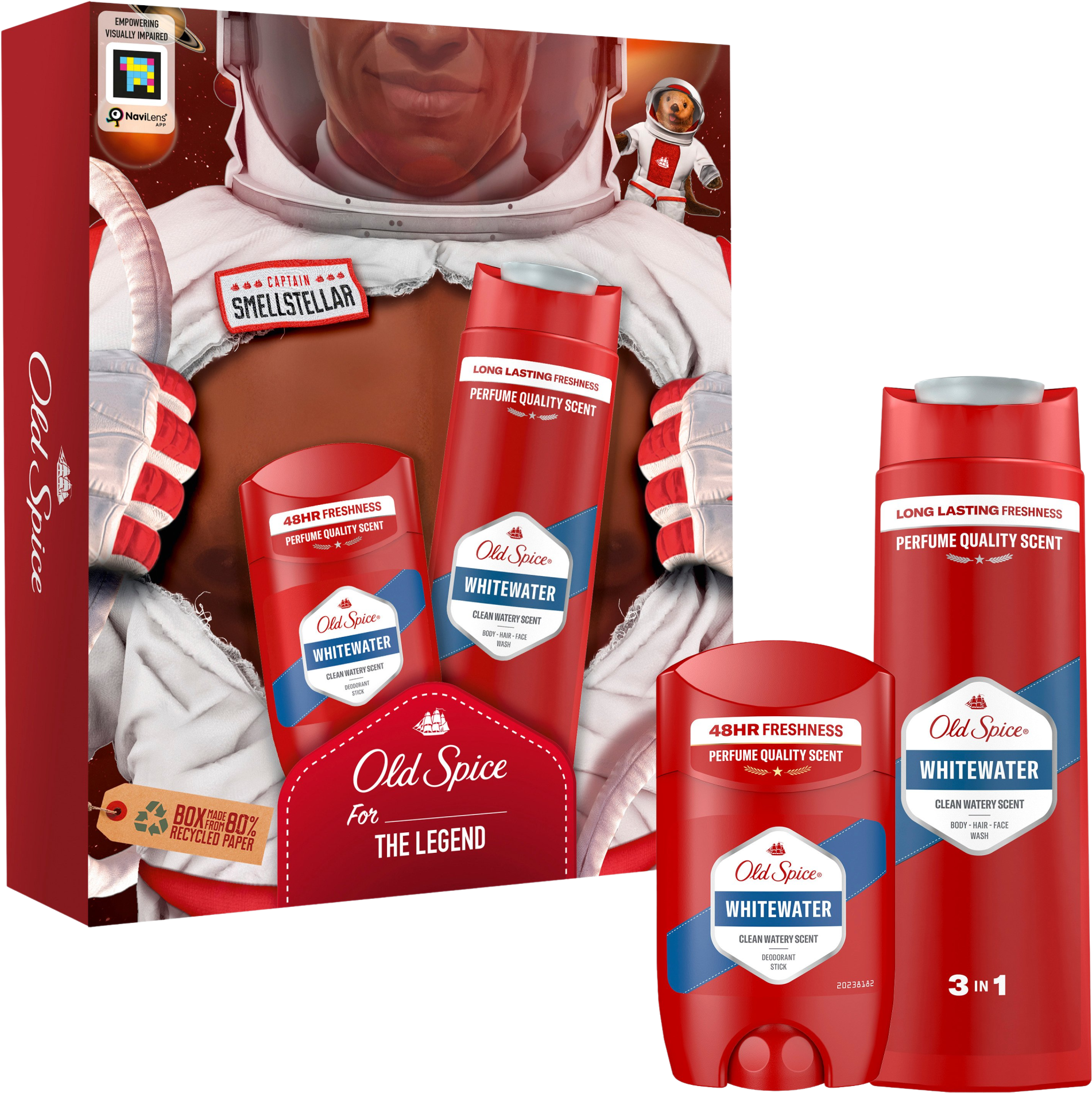 Old Spice Astronaut - darčeková sada pre mužov s tuhým dezodorantom a sprchovým gélom Whitewater so sviežou vôňou