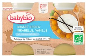 Babybio Brassé z ovčieho mlieka + mirabelky + vanilky 2 x 130 g