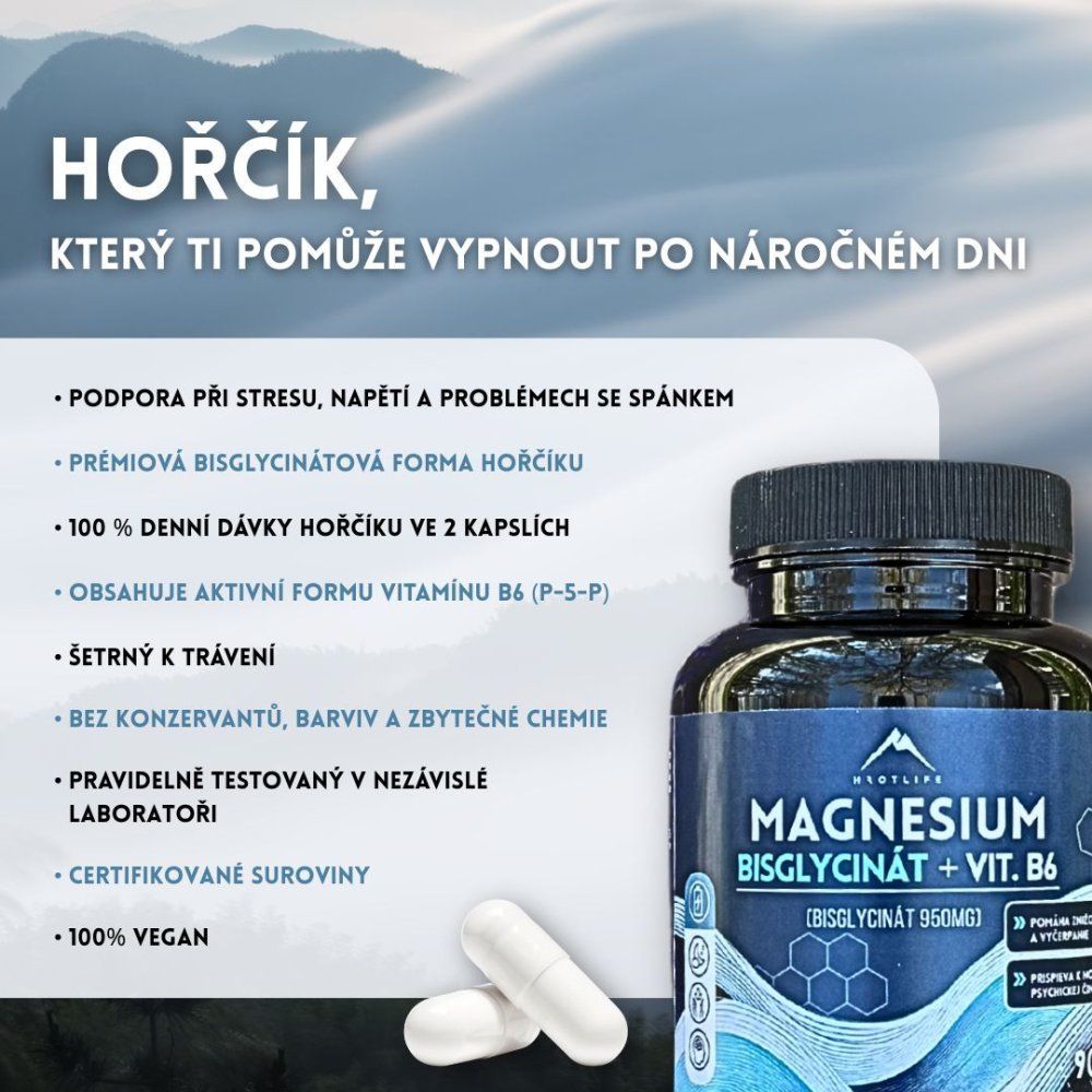 Hrotlife Magnesium bisglycinát + vitamín B6 90 kapsúl