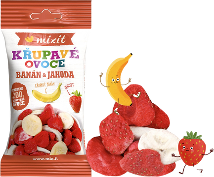 Mixit Chrumkavé ovocie do vačku banán, jahoda 23 g