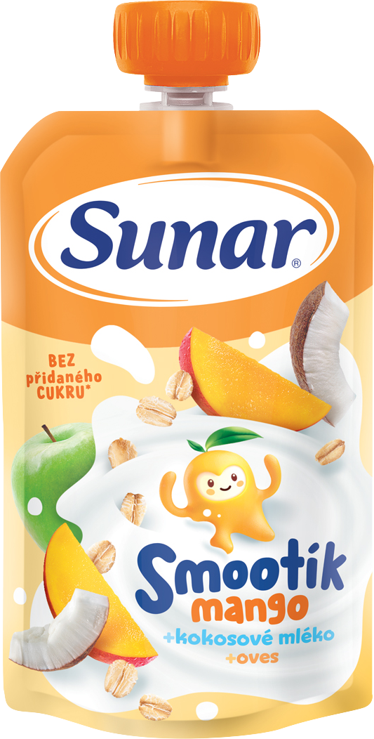 Sunar Smootík detské vrecko mango, kokosové mlieko, ovsené vločky 12m+ 120 g