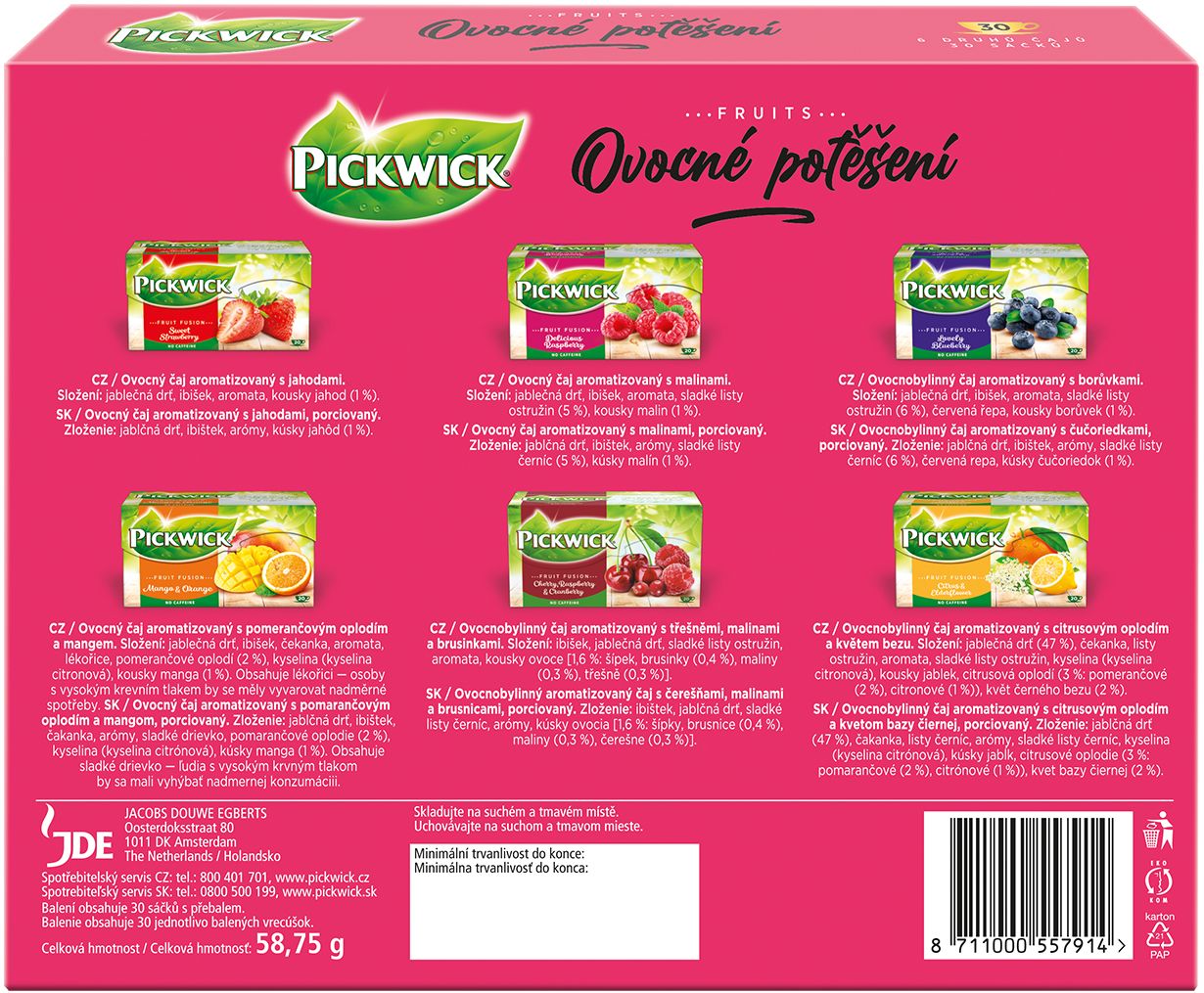 Pickwick Ovocné potešenie - Kolekcia ovocných čajov 30 x 58 g