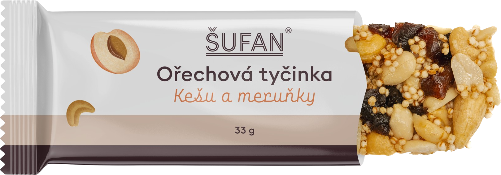 Šufan Orechová tyčinka Kešu a marhule 33 g