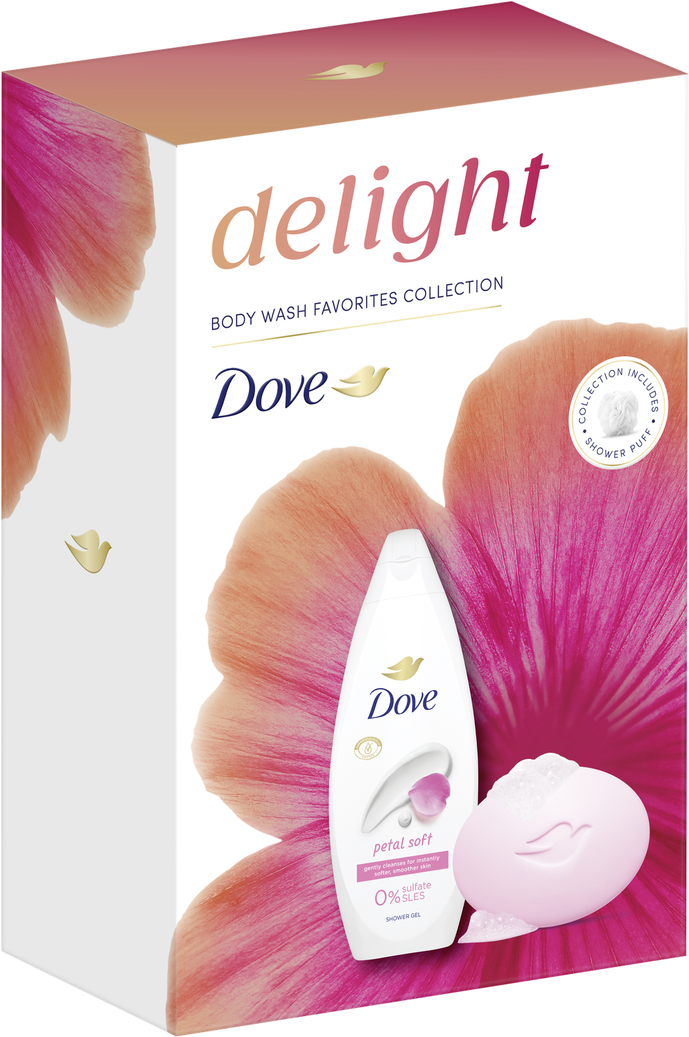 Dove Petal Soft kazeta so sprchovou hubkou