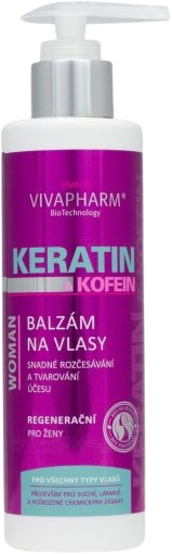 VivaPharm Keratínový balzam na vlasy s kofeínom pre ženy 200 ml