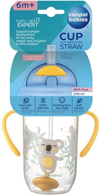 Canpol babies Exotic Animals nevylievací hrnček so slamkou a závažím žltý 270 ml