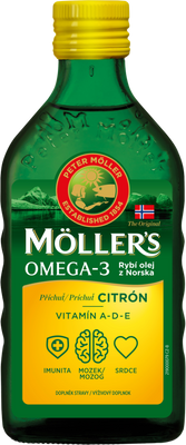 Mollers Omega 3 Rybí olej, Citrónová príchuť z pečene tresiek 250 ml