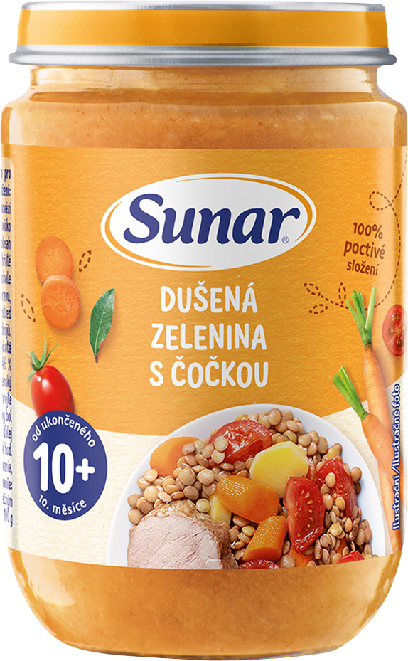 Sunar Príkrm dusená zelenina so šošovkou 10m+, 190 g