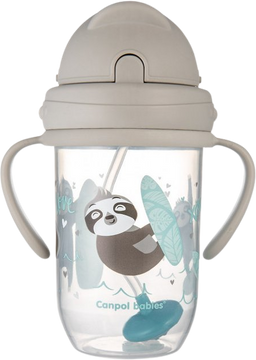 Canpol babies Exotic Animals nevylievací hrnček so slamkou a závažím sivý 270 ml