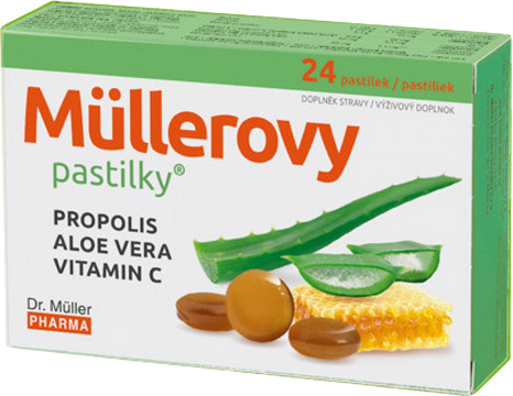 Müllerove pastilky s propolisom, aloe vera a vitamínom C 24 pastiliek
