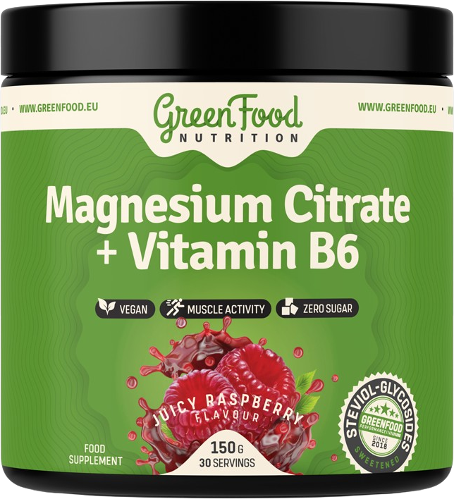 GreenFood Nutrition Magnesium Citrate + Vitamín B6 šťavnatá malina 150 g