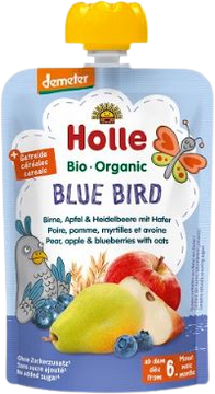 Holle Organické pyré Blue bird, hrušky, jablká a čučoriedky s vločkami 100 g