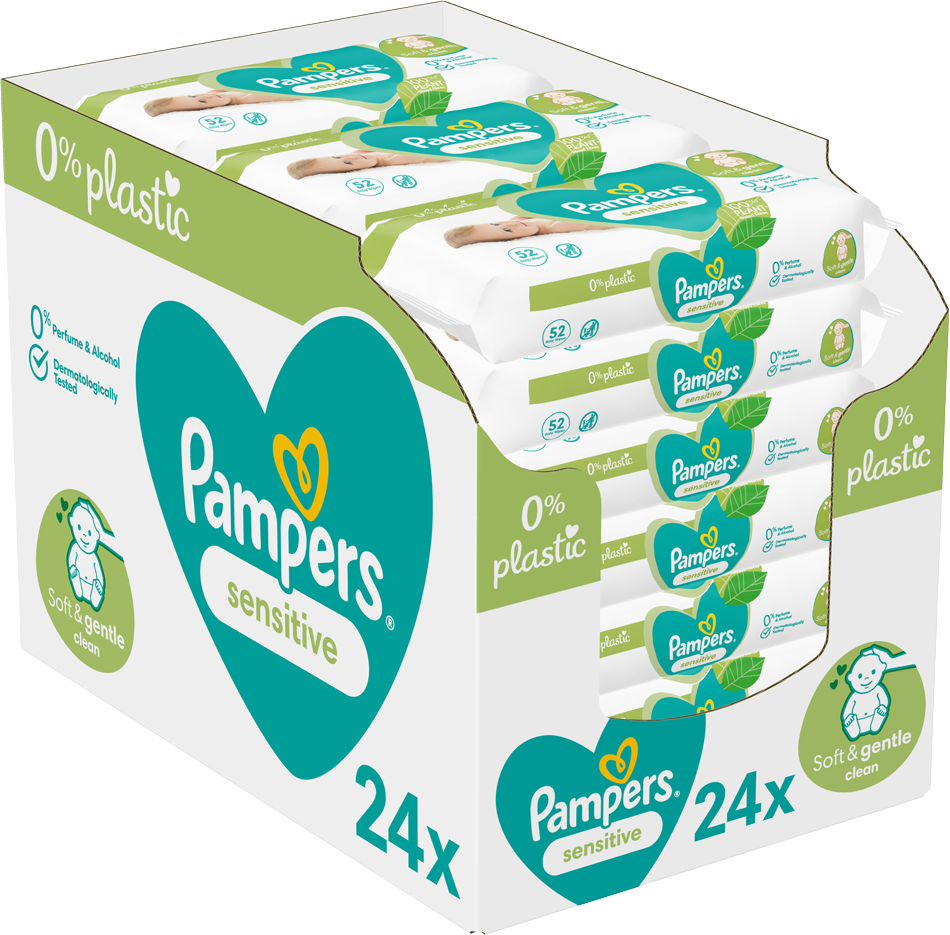 Pampers Sensitive Plastic Free Vlhčené ubrousky 24 x 52 ks