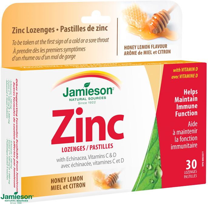 Jamieson Zinok s echinaceou a vitamínmi C a D3 pastilky s príchuťou medu a citróna 30ks