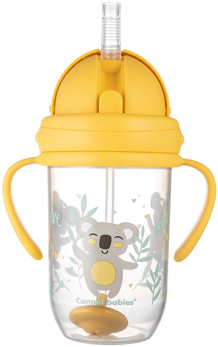 Canpol babies Exotic Animals nevylievací hrnček so slamkou a závažím žltý 270 ml