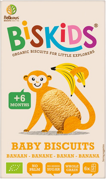 Belkorn BISkids BIO detské celozrnné sušienky s banánom bez pridaného cukru 6M+ 120 g