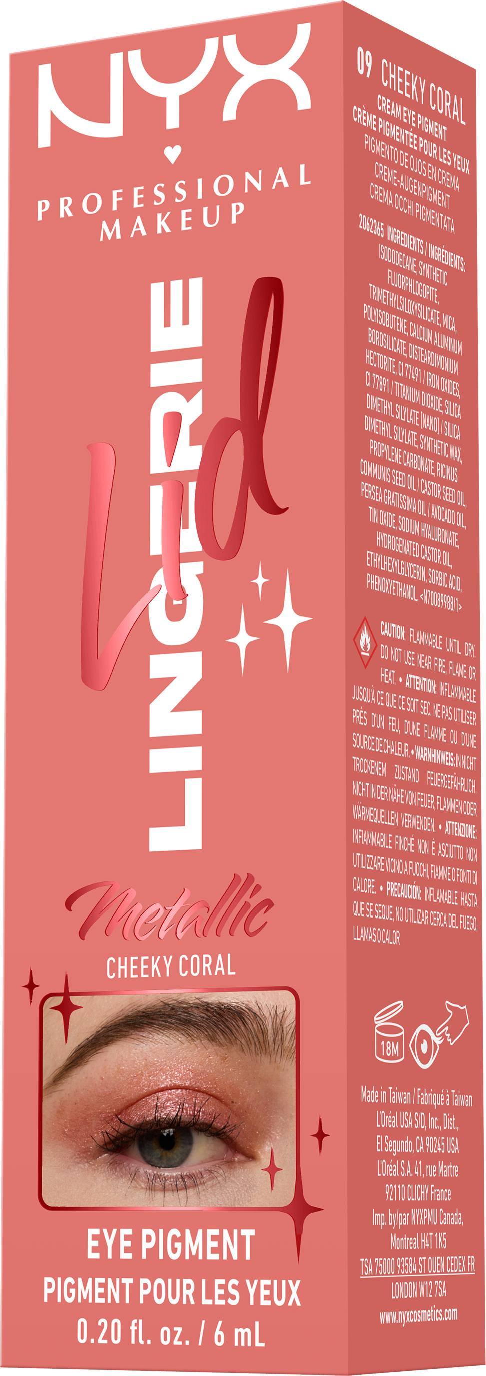 NYX Professional Makeup Tekuté očné tiene Lid Lingerie - 09 Cheeky Coral 6 ml