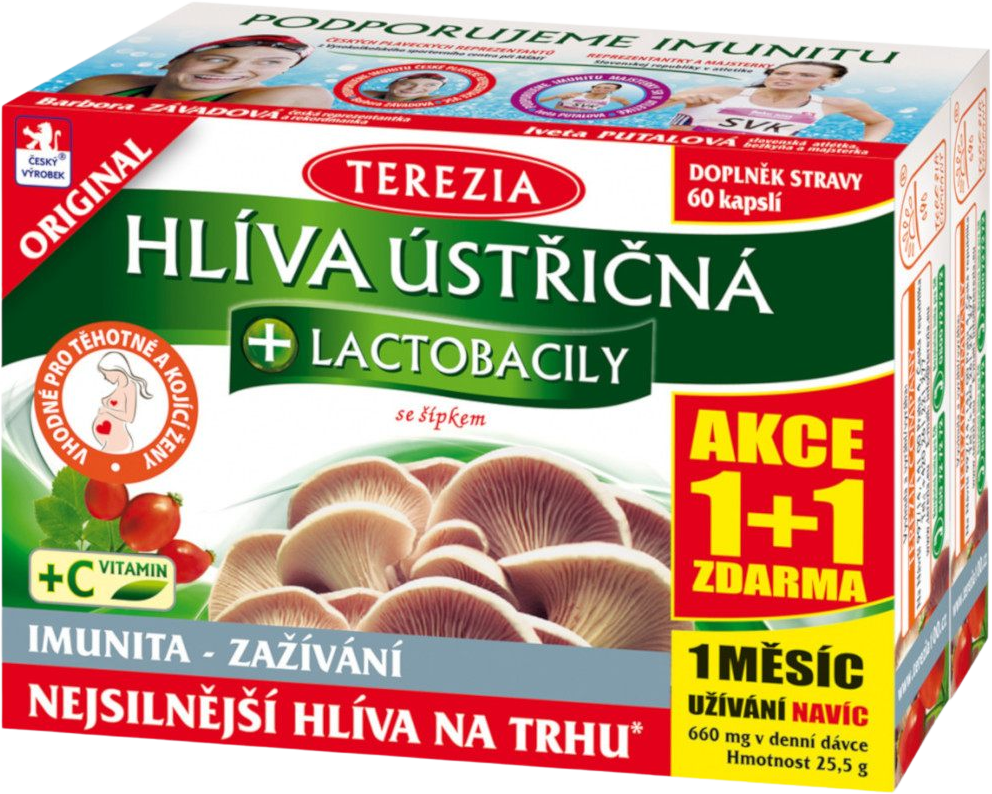 Terezia Hliva ustricovitá + Laktobacily akcia 1+1 so šípkami 2 x 60 kapsúl