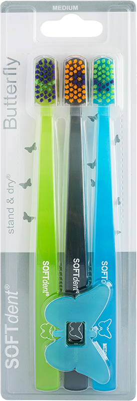 SOFTdent Butterfly Zubná kefka MEDIUM 3 ks