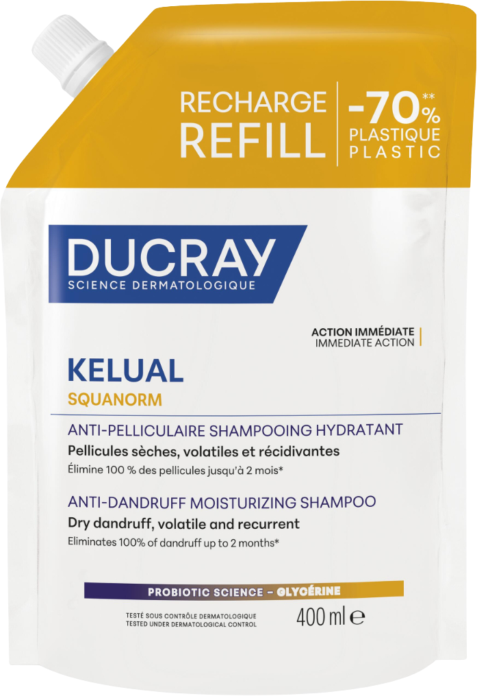 Ducray Kelual Squanorm Hydratačný šampón proti suchým lupinám náplň 400 ml
