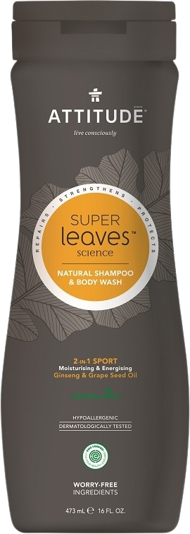 Attitude Pánsky šampón a telové mydlo (2v1) Super Leaves s detoxikačným účinkom, normálne vlasy 473 ml