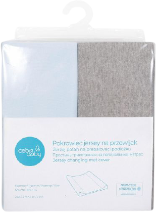 Ceba Baby CEBA Poťah na prebaľovaciu podložku 50x70-80cm Light Grey Melange+Blue 2 ks