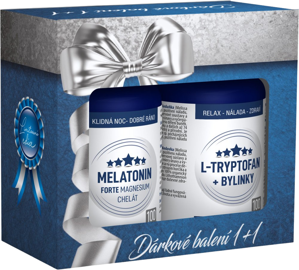 Clinical Melatonín Forte Magnesium chelát + L-Tryptofán + bylinky darčekové balenie 1+1, 2 x 100 tvrdých kapsúl