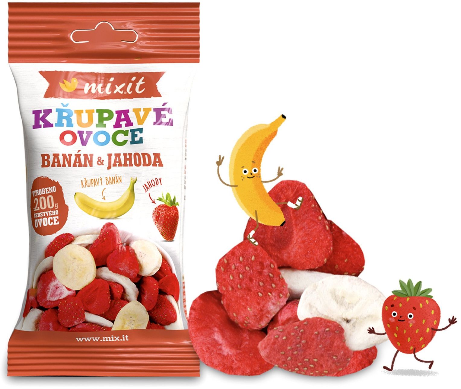 Mixit Chrumkavé ovocie do vačku banán, jahoda 23 g