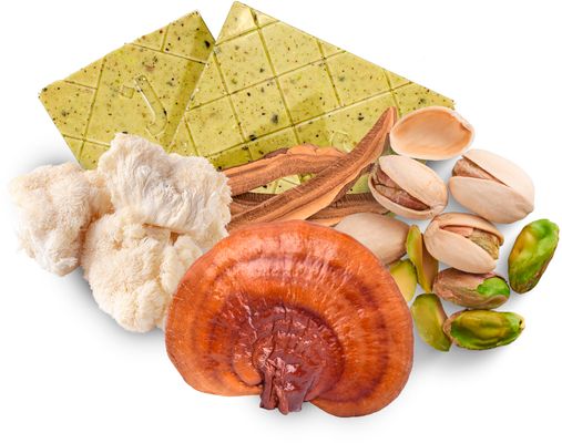 MycoMedica Biela čokoláda s pistáciami, Hericiem a Reishi 50 g