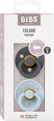 BIBS Colour Cumlíky z prírodného kaučuku - veľkosť 1 Iron/Baby Blue, 2 ks