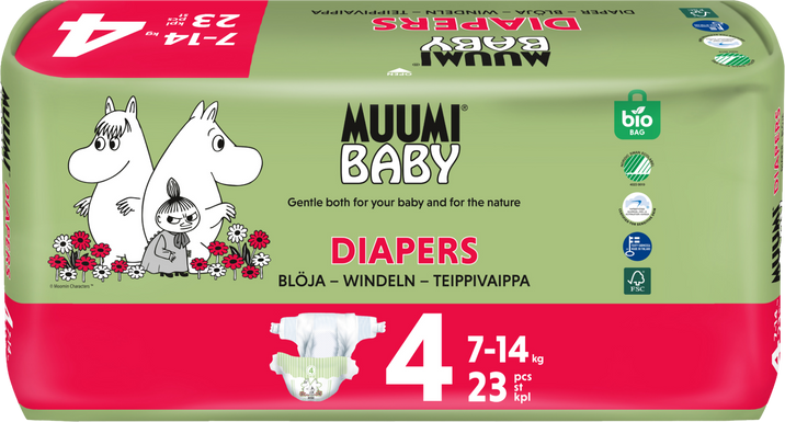 Muumi Baby Plienky jednorázové 4 Maxi 7-14kg, 23 ks