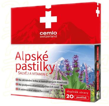 Cemio Alpské pastilky Šalvia a vitamín C 20 pastiliek