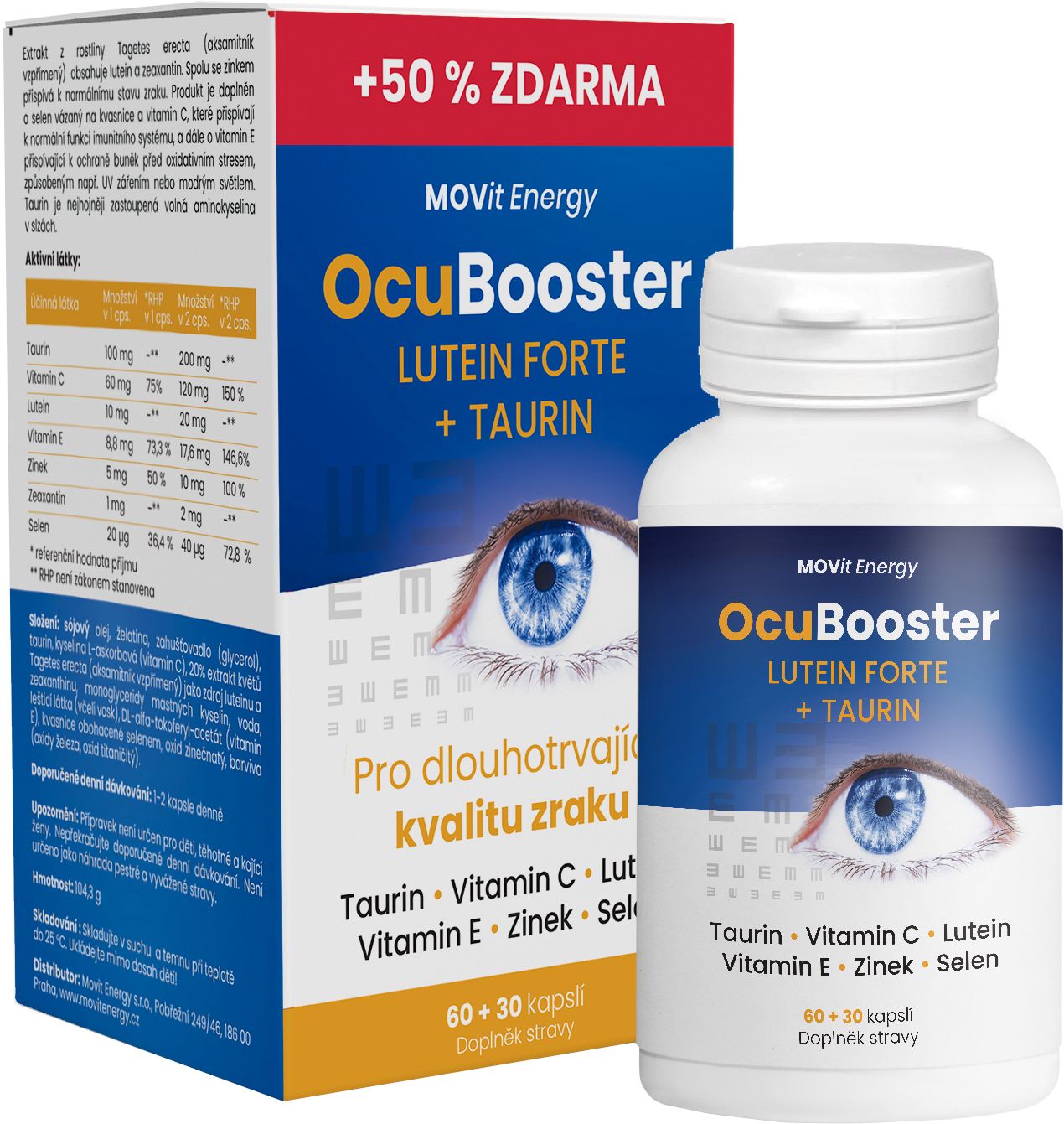 MOVit Energy MOVit OcuBooster Luteín Forte + Taurín 60+30 kapsúl 90 kapsúl