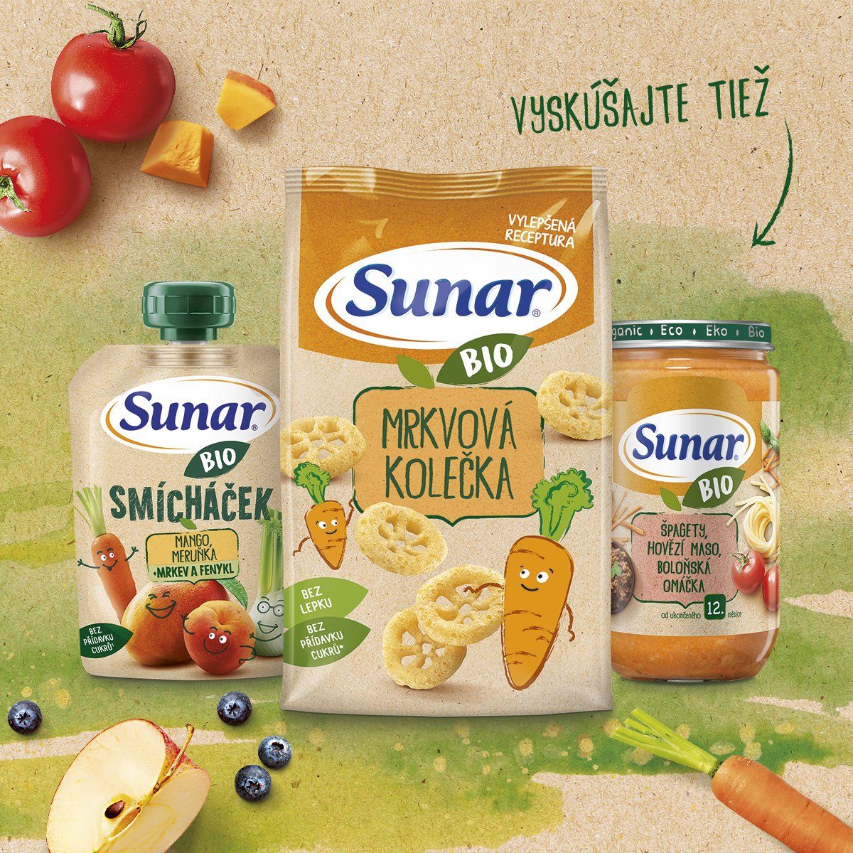 Sunar BIO ovocná kapsička Smícháček banán, hruška, tekvica, batáty a čučoriedky 100 g