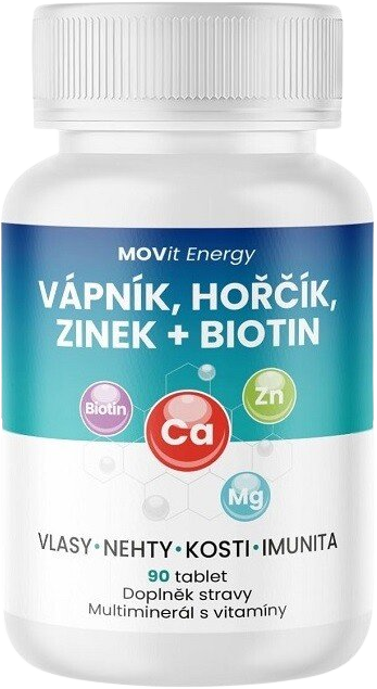 MOVit Energy Vápnik, Horčík, Zinok + Biotín 90 tabliet
