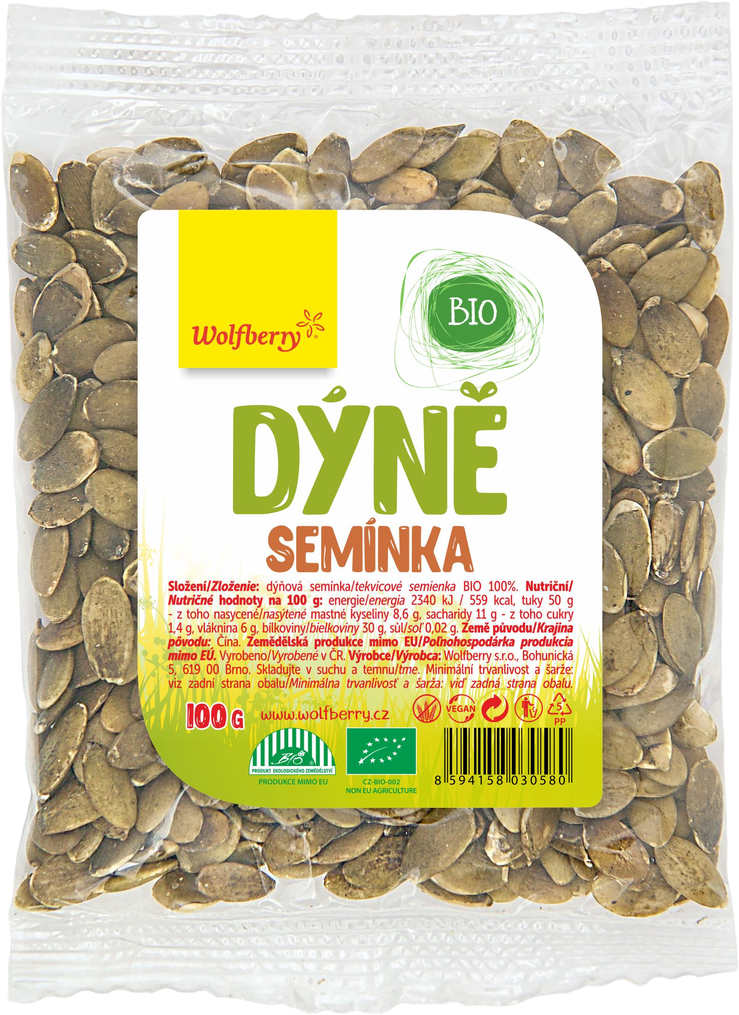 Wolfberry Tekvicové semienko BIO, 1 x 100 g