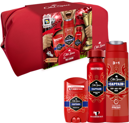 Old Spice Footballer sada pre mužov s kozmetickou taškou, deodorantom v spreji, tuhým deodorantom a sprchovacím gélom