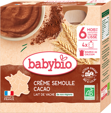 Babybio mliečna krupicová desiata s kakaom 4 x 85 g