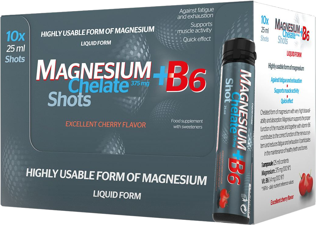Magnesium Chelate shot Salutem Magnesium Chelate + B6 príchuť višňa, ampulky 10 x 25 ml