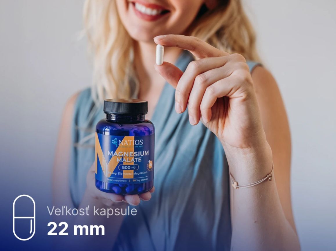 Natios Magnesium Malate 500 mg + B6, (el. horčík 85 mg), 90 kapsúl