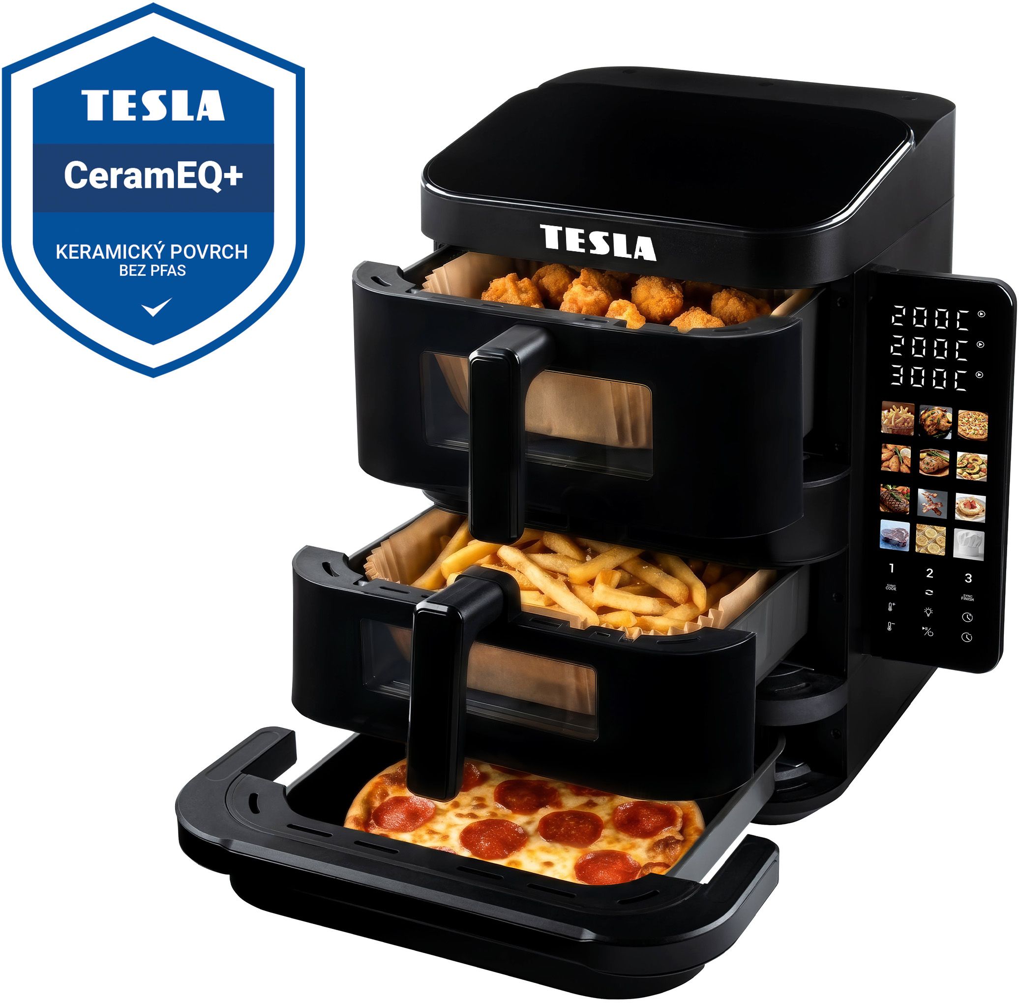 Tesla AirCook TrioZone Q636 XXL - multifunkčná trojzónová digitálna teplovzdušná fritéza