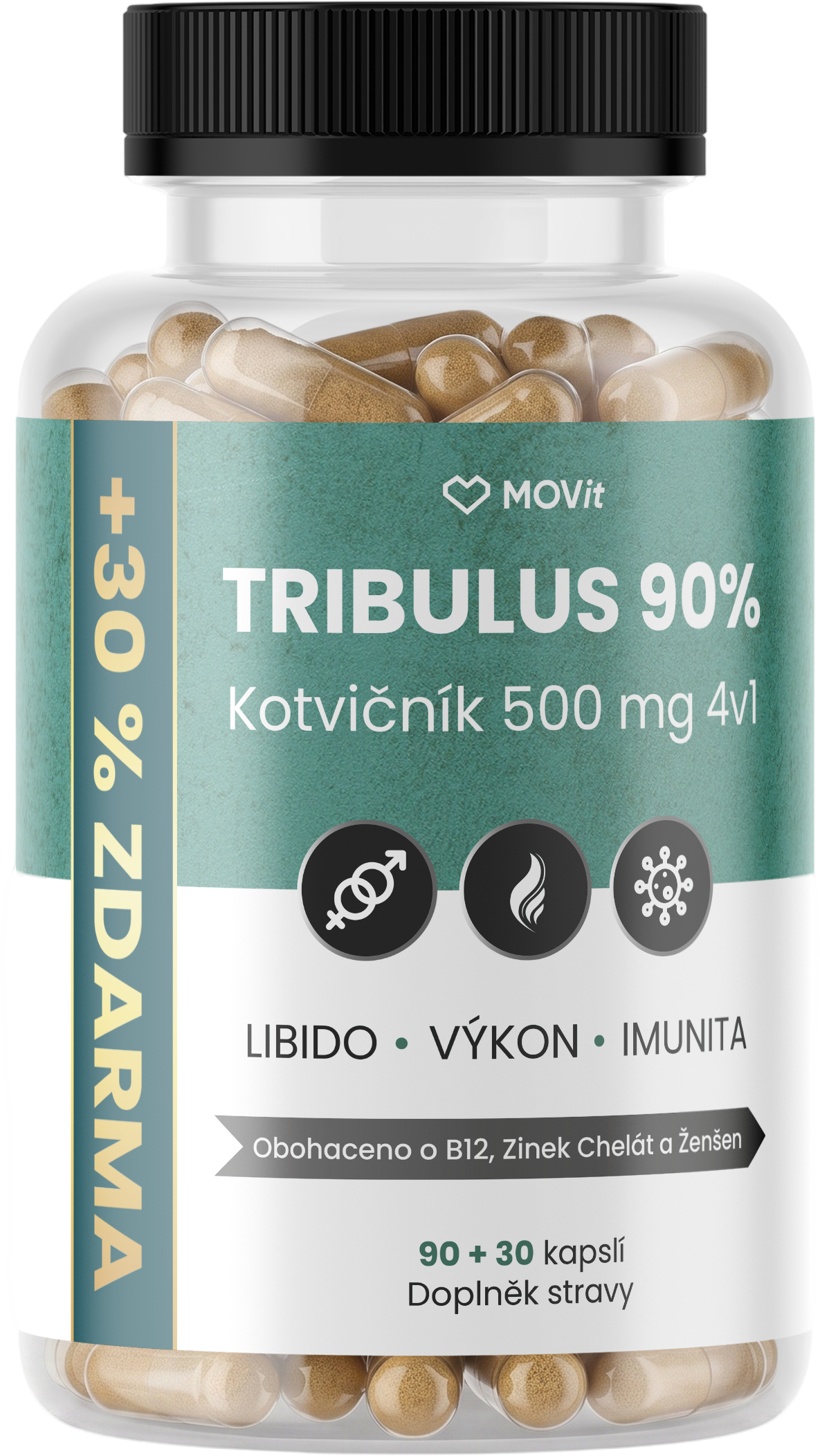 MOVit Energy TRIBULUS 90% Kotvičník 500 mg 4v1 120 kapsúl